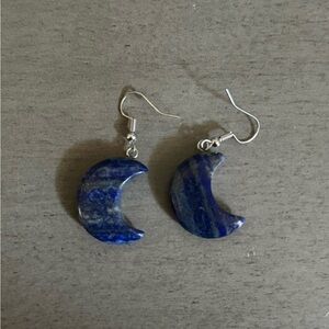 Blue Crescent Moon Earrings